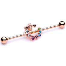 Load image into Gallery viewer, 14G Multicolor Gem Rose Gold Tone Bee Industrial Barbell 38mm
