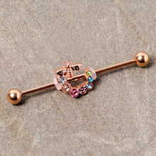 Load image into Gallery viewer, 14G Multicolor Gem Rose Gold Tone Bee Industrial Barbell 38mm
