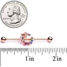 Load image into Gallery viewer, 14G Multicolor Gem Rose Gold Tone Bee Industrial Barbell 38mm
