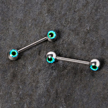 Load image into Gallery viewer, 14G 5/8 Haunting Human Blue Eyeball Halloween Nipple Ring Set
