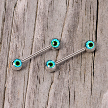 Load image into Gallery viewer, 14G 5/8 Haunting Human Blue Eyeball Halloween Nipple Ring Set
