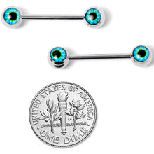 Load image into Gallery viewer, 14G 5/8 Haunting Human Blue Eyeball Halloween Nipple Ring Set
