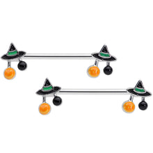 Load image into Gallery viewer, 14G 5/8 Trick or Treat Witch Hat Halloween Nipple Ring Set
