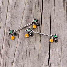 Load image into Gallery viewer, 14G 5/8 Trick or Treat Witch Hat Halloween Nipple Ring Set
