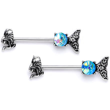 Load image into Gallery viewer, 14G 5/8 Blue Mermaid Scale Tail Barbell Nipple Ring Set
