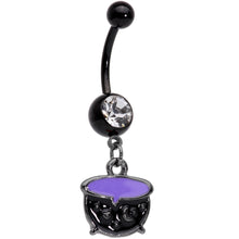 Load image into Gallery viewer, Clear Gem Black Purple Witch Cauldron Halloween Dangle Belly Ring
