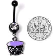 Load image into Gallery viewer, Clear Gem Black Purple Witch Cauldron Halloween Dangle Belly Ring
