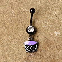 Load image into Gallery viewer, Clear Gem Black Purple Witch Cauldron Halloween Dangle Belly Ring
