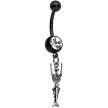Load image into Gallery viewer, Clear Gem Black PVD Mermaid Skeleton Halloween Dangle Belly Ring
