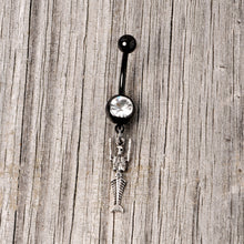 Load image into Gallery viewer, Clear Gem Black PVD Mermaid Skeleton Halloween Dangle Belly Ring
