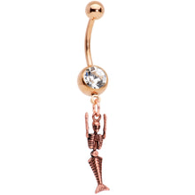 Load image into Gallery viewer, Clear Gem Rose Gold Tone Mermaid Skeleton Halloween Dangle Belly Ring
