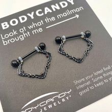 Load image into Gallery viewer, 14G 9/16 Black Vampire Bat Halloween Dangle Nipple Ring Set
