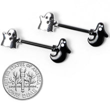 Load image into Gallery viewer, 14G 9/16 Black PVD Black Ghost Halloween Nipple Ring Set
