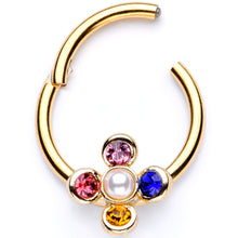 Load image into Gallery viewer, 16G 3/8 Pink Blue Gem Gold Tone Hinged Segment Ring
