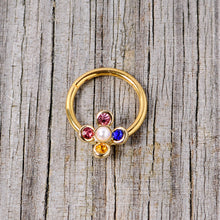 Load image into Gallery viewer, 16G 3/8 Pink Blue Gem Gold Tone Hinged Segment Ring
