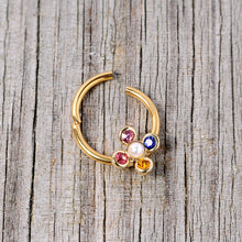 Load image into Gallery viewer, 16G 3/8 Pink Blue Gem Gold Tone Hinged Segment Ring
