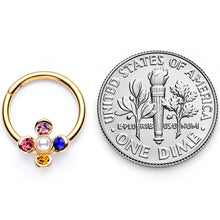 Load image into Gallery viewer, 16G 3/8 Pink Blue Gem Gold Tone Hinged Segment Ring
