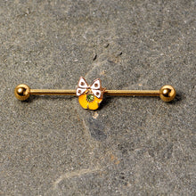 Load image into Gallery viewer, 14G Green Gem Gold Tone Butterfly Flower Industrial Barbell 38mm
