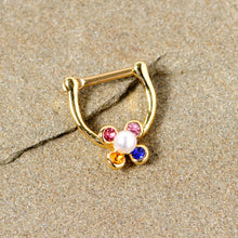 Load image into Gallery viewer, 16G 1/4 Pink Blue Gem Gold Tone Cartilage Clicker

