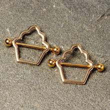 Load image into Gallery viewer, 14G 9/16 Gold Tone Hollow Cupcake Nipple Shield Set
