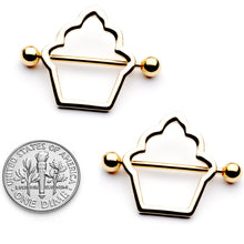 Load image into Gallery viewer, 14G 9/16 Gold Tone Hollow Cupcake Nipple Shield Set
