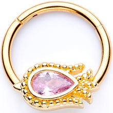 Load image into Gallery viewer, 16G 3/8 Pink Gem Gold Tone Tulip Flower Hinged Segment Ring
