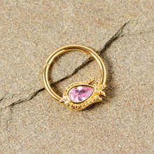 Load image into Gallery viewer, 16G 3/8 Pink Gem Gold Tone Tulip Flower Hinged Segment Ring
