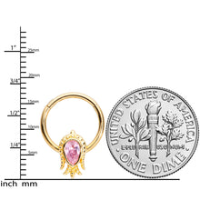 Load image into Gallery viewer, 16G 3/8 Pink Gem Gold Tone Sideways Tulip Flower Hinged Segment Ring
