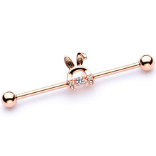 Load image into Gallery viewer, 14G Rose Gold Tone Bunny Ear Headphone Industrial Barbell
