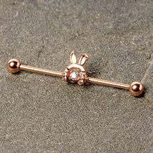 Load image into Gallery viewer, 14G Rose Gold Tone Bunny Ear Headphone Industrial Barbell
