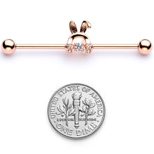 Load image into Gallery viewer, 14G Rose Gold Tone Bunny Ear Headphone Industrial Barbell
