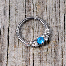 Load image into Gallery viewer, 16G 3/8 Clear Blue CZ Gem Arc Hinged Segment Ring
