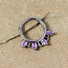 Load image into Gallery viewer, 16G 3/8 Purple Gem Rectangle Septum Clicker
