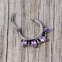Load image into Gallery viewer, 16G 3/8 Purple Gem Rectangle Septum Clicker
