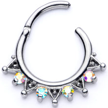 Load image into Gallery viewer, 16G 3/8 Aurora CZ Gem Triangles Septum Clicker
