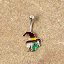 Load image into Gallery viewer, Ghastly Green Woods Witch Halloween Belly Ring
