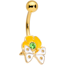 Load image into Gallery viewer, Green Gem Gold Tone Butterfly Flower Belly Ring
