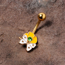 Load image into Gallery viewer, Green Gem Gold Tone Butterfly Flower Belly Ring
