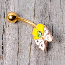 Load image into Gallery viewer, Green Gem Gold Tone Butterfly Flower Belly Ring
