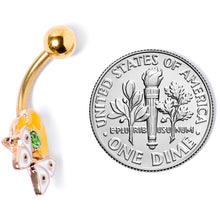 Load image into Gallery viewer, Green Gem Gold Tone Butterfly Flower Belly Ring
