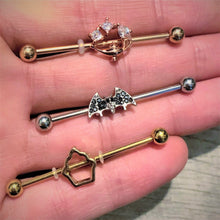 Load image into Gallery viewer, 14G Clear Black Gem Bat Halloween Industrial Barbell 38mm
