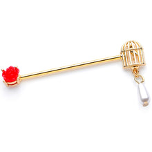 Load image into Gallery viewer, 14G Gold Tone Red Flower Birdcage Industrial Barbell 38mm
