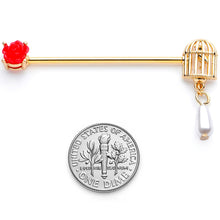 Load image into Gallery viewer, 14G Gold Tone Red Flower Birdcage Industrial Barbell 38mm
