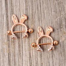 Load image into Gallery viewer, 14G 9/16 Clear Gem Rose Gold Tone Bunny Ear Headphones Nipple Shield Set
