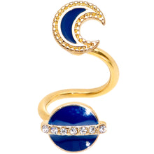Load image into Gallery viewer, 14G Clear Gem Gold Tone Planet Moon Spiral Twister Belly Ring
