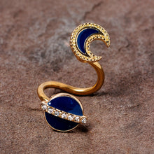 Load image into Gallery viewer, 14G Clear Gem Gold Tone Planet Moon Spiral Twister Belly Ring
