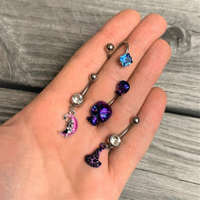 Load image into Gallery viewer, Rainbow Scary Double Skull Halloween Double Mount Belly Ring
