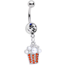 Load image into Gallery viewer, Clear Red Gem White Orb Movie Night Popcorn Dangle Belly Ring
