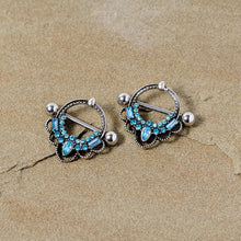 Load image into Gallery viewer, 14G 5/8 Aqua Gem Filigree Nipple Shield Set
