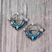 Load image into Gallery viewer, 14G 5/8 Aqua Gem Filigree Nipple Shield Set

